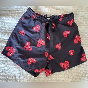 Men's Black Swim Trunks with Red Heart Pattern